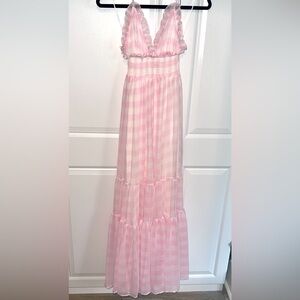 VICI Ruffle Maxi Dress Pink Gingham